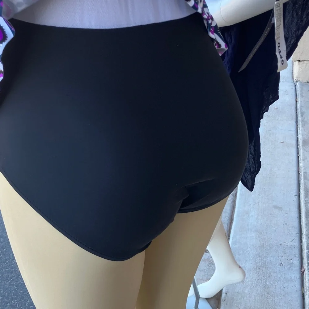 Swim Solutions Black White and Purple Geometric One Piece Swimdress - Picture 9 of 10